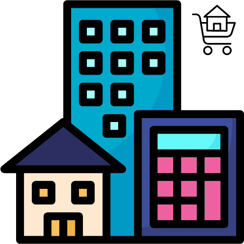 Home and Real Estate Calculators house icon calculator icon and building icon