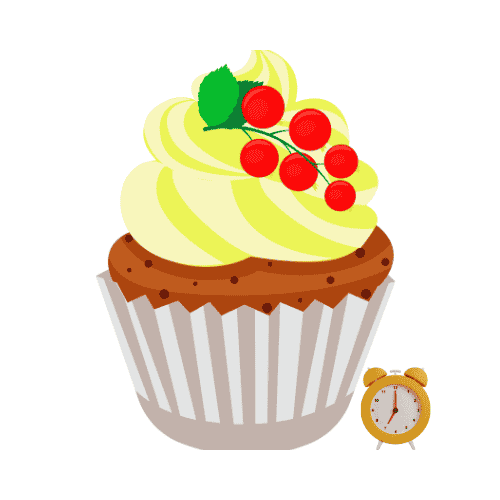 cup cake and clock.