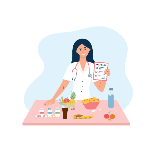 lady doctor with foods on table